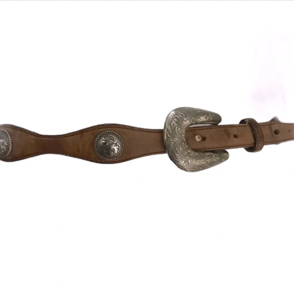 Tony Lama Vintage Western Rivet Leather Belt & Buckle Size 30 Cowgirl Rodeo Boho